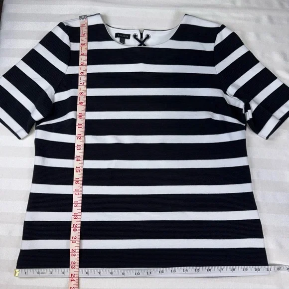 Talbots Lace-Back Black & White Striped Short Sleeved Knit Top Large - Picture 7 of 9